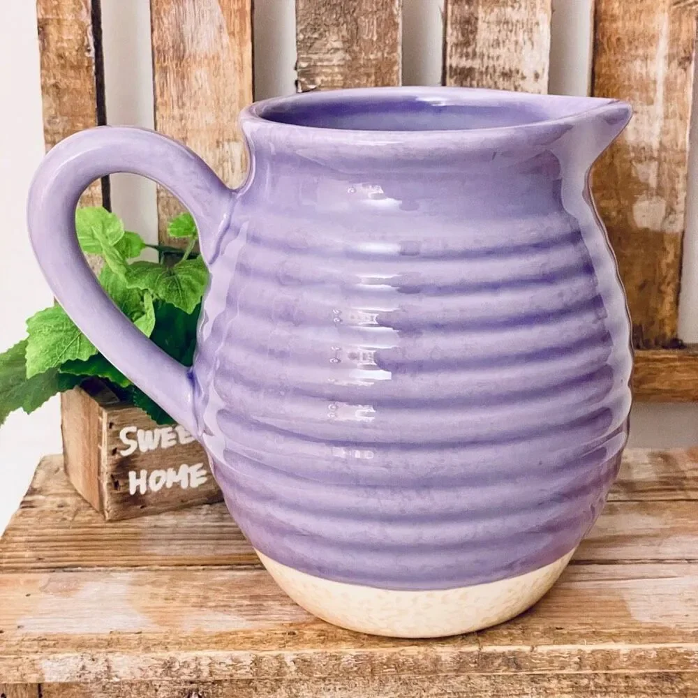NWT RARE Teleflora Dragonfly Bouquet Pitcher Flower Vase Purple 6” Stoneware